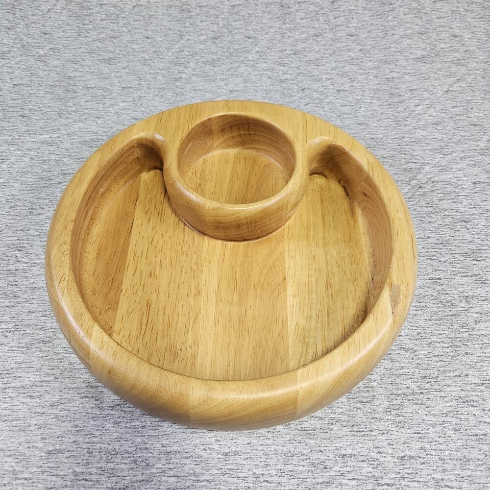 Crate & Barrel Beechwood Chip Dip Bowl Party Holiday Serving Dish Appetizer Tray